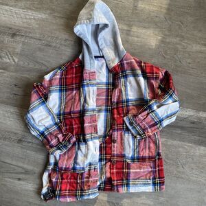 Wonder Nation Plaid Hooded Shacket Button-Up Jacket Shirt Size Large